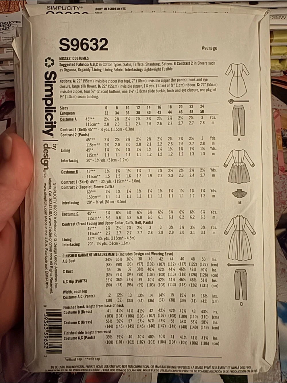 BN UNCUT SIMPLICITY 9632 H5 SEWING PATTERNS HALLOWEEN COSTUMES